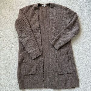 Madewell Oversized Taupe Open-Front Waffle Knit Cardigan